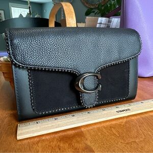 Coach Tabby Crossbody Black Leather and Suede Chain Clutch NWT